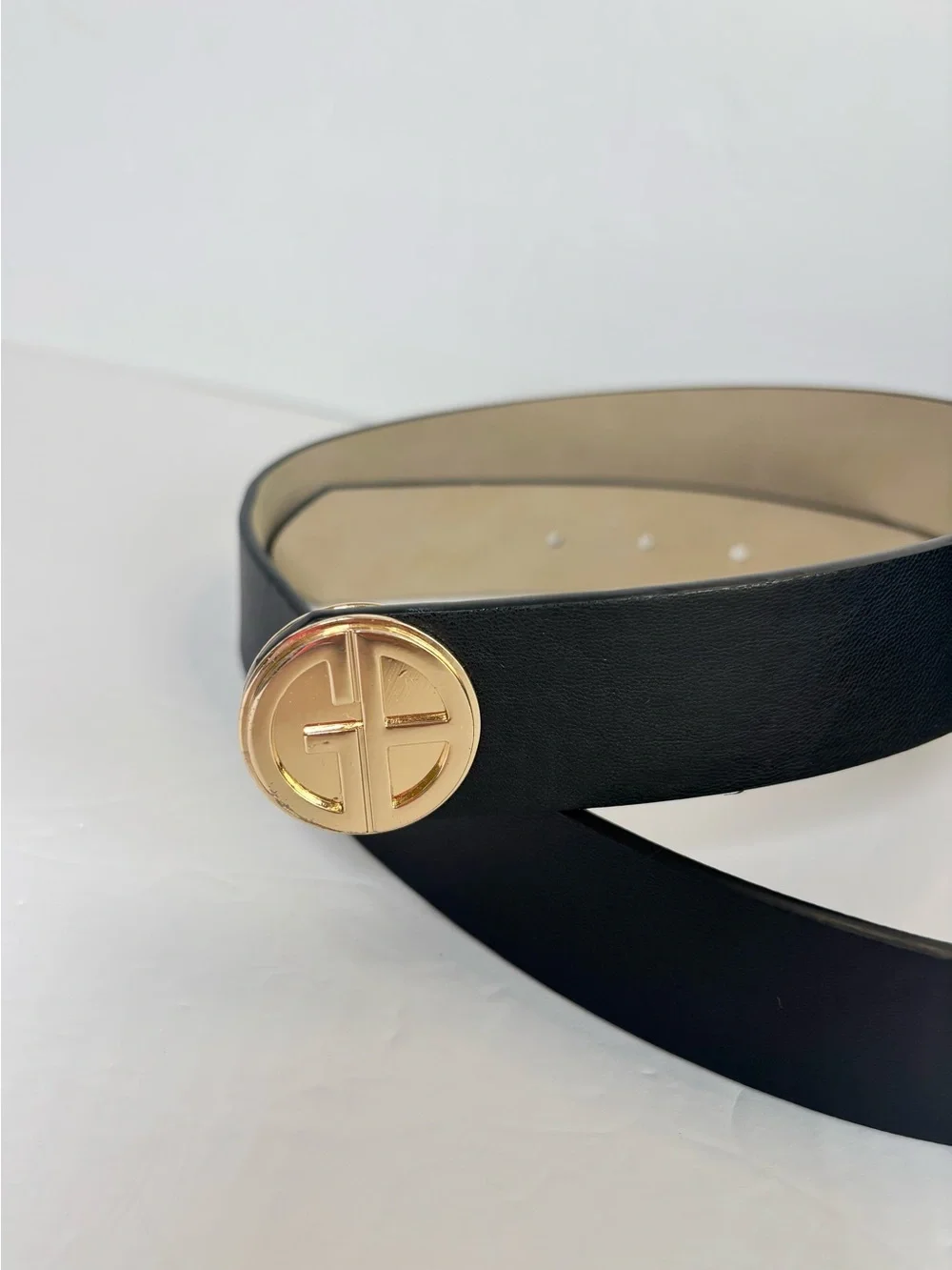 Giani Bernini Black Logo Buckle Belt Gold Tone Size S-M
